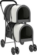 PawHut Carrinho Duplo para Cães e Gatos Dobrável com 2 Transportadoras Removíveis com Cinto e Almofadas 66x50x98 cm Cinzento Escuro | Aosom Portugal
