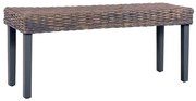 vidaXL Banco 110cm vime Kubu natural e madeira maciça de mogno cinza