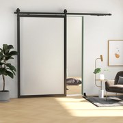 Kit de Ferragens para Porta Deslizante de Celeiro com Amortecedor Sem Perfuração e 2 Trilhos 244cm Preto