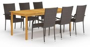 vidaXL 7 pcs conjunto de jantar para jardim castanho