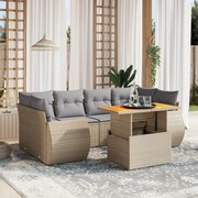 vidaXL 7 pcs conjunto de sofás p/ jardim com almofadões vime PE bege