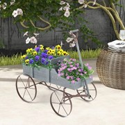 Carrinho floreira de madeira decorativo com rodas e 2 secções para plantas Jardim Pátio 62 x 34 x 60 cm Cinzento