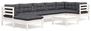 vidaXL 8 pcs conj. lounge de jardim c/ almofadões pinho maciço branco