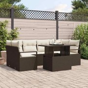vidaXL Conjunto de sofá de jardim com 7 peças e almofadas de rattan sintético marrom.