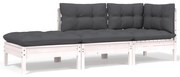 3 pcs conjunto lounge jardim c/ almofadões pinho maciço branco