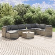 9 pcs conjunto lounge de jardim c/ almofadões vime PE cinzento