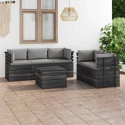 6 pcs conjunto lounge de paletes com almofadões pinho maciço