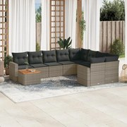 vidaXL 10 pcs conjunto sofás de jardim c/ almofadões vime PE cinzento