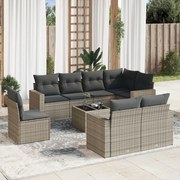 vidaXL 9 pcs conjunto sofás p/ jardim com almofadões vime PE cinzento