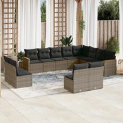 vidaXL 12 pcs conjunto de sofás jardim c/ almofadões vime PE cinzento