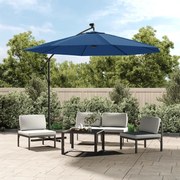 vidaXL Guarda-sol cantilever c/ luzes LED/poste aço 300 cm azul-ciano
