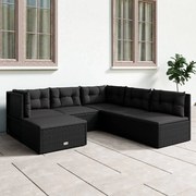 6 pcs conjunto lounge de jardim c/ almofadões vime PE preto