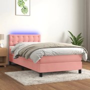 Cama box spring c/ colchão/LED 90x200 cm veludo rosa