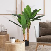 Planta Artificial Ø17x120 cm Bananeira Atificial com Vaso e 15 Folhas Planta Artificial Decorativa para Interior Verde