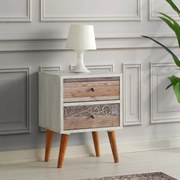 Mesa de Cabeceira Malmö – Branco e Nogueira – 40 cm x 55 cm x 35 cm