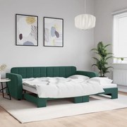 Sofá-cama com gavetão 90x200 cm veludo verde-escuro