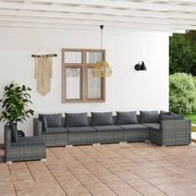 7 pcs conjunto lounge de jardim c/ almofadões vime PE cinzento