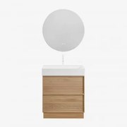 Conjunto De Móveis De Banheiro Em Madeira Jolene Com Pia Integrada Madeira Natural & Redondo Led E Anti-embaciamento Ø70 Cm Riben & - Sklum
