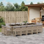 vidaXL 15 pcs conj. jantar jardim c/ almofadões vime PE bege misturado