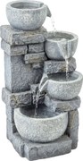 Outsunny Fonte de Jardim com Iluminação LED e Bomba Decorativa em Cascata de 4 Níveis Fluxo Ajustável Cinzento | Aosom Portugal