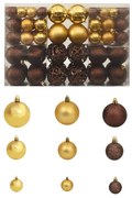 vidaXL Conjunto bolas de natal 100 pcs 3/4/6cm castanho/bronze/dourado