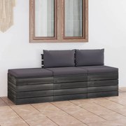 3 pcs conjunto lounge de paletes + almofadões madeira de pinho