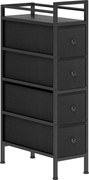 HOMCOM Cômoda Armário com 4 Gavetas em Tecido Não Tecido Armário de Arrumação com Estrutura de Aço, 20cm x 43cm x 81,5cm, Preto | Aosom Portugal