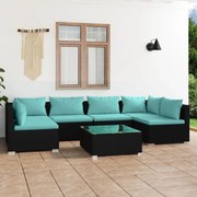 vidaXL 7 pcs conjunto lounge de jardim c/ almofadões vime PE preto