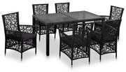 7 pcs conjunto de jantar para exterior vime PE preto