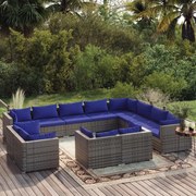 vidaXL 12 pcs conjunto lounge de jardim c/ almofadões vime PE cinzento