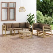 6 pcs conjunto lounge de jardim c/ almofadões cinza-acastanhado