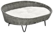 Cama para Cães e Gatos de Vime Cama de Vime para Animais de Estimação Médios e Pequenos com Almofada Lavável e Pés Elevados 76x59x32cm Cinza