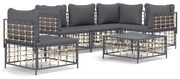 6 pcs conjunto lounge de jardim c/ almofadões vime PE antracite