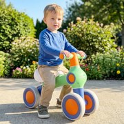 Bicicleta de equilíbrio para crianças com 4 rodas, montagem rápida, assento ajustável 1-3 anos, Verde