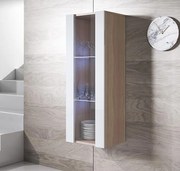 Vitrine de Parede Figueira – 40x126 cm – Branco e Sonoma com LED Azul