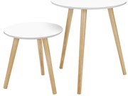 Mesa lateral VASAGLE, mesa de canto redonda, conjunto de 2, mesa de centro minimalista escandinava com pernas de madeira de pinho maciço, branca e natural LET07WN