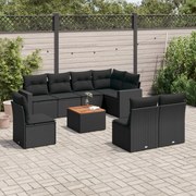 vidaXL 9 pcs conjunto de sofás p/ jardim c/ almofadões vime PE preto