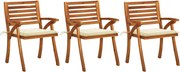 vidaXL Cadeiras de jantar jardim c/ almofadões 3 pcs acácia maciça
