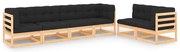 6 pcs conjunto lounge de jardim c/ almofadões pinho maciço