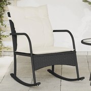 vidaXL Cadeira de baloiço para jardim com almofadões vime PE preto