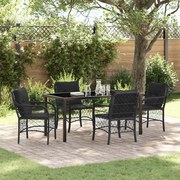 vidaXL Conjunto de Jantar de Jardim com 5 Peças e Almofadas Pretas em Rattan