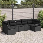 vidaXL Conjunto de Sofá de Jardim 7 Peças com Almofadas Pretas em Rattan Poly