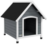 PawHut Casota para Cães 75x88x82 cm Casa para Cães com Telhado de Telhas de Imitação Pés Elevados e Chão Removível para Exterior Cinza