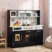 Cozinha de brincar em madeira para crianças com luzes e sons realistas 85 x 29 x 88 cm Preto