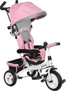 HOMCOM Triciclo Evolutivo Bebés +12 Meses 2 em 1 Toldo Dobrável Guiador Ajustável Cinto Segurança Cesto Grande 95x50x106 cm Rosa | Aosom Portugal