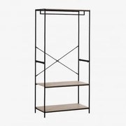 Armário Aberto Com Prateleiras Em Madeira E Metal Baxter Preto - Madeira Natural - Sklum