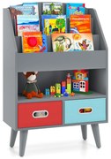 Estante para livros infantis com prateleiras de 3 níveis e 2 gavetas - Branco