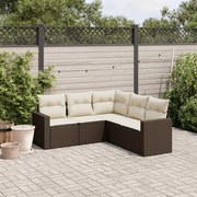 vidaXL 5 pcs conjunto sofás p/ jardim c/ almofadões vime PE castanho