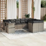vidaXL 10 pcs conj. sofás jardim com almofadões vime PE cinzento-claro