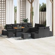 vidaXL Conjunto de Sofá de Jardim 13 Peças com Almofadas Pretas em Rattan e Poliéster